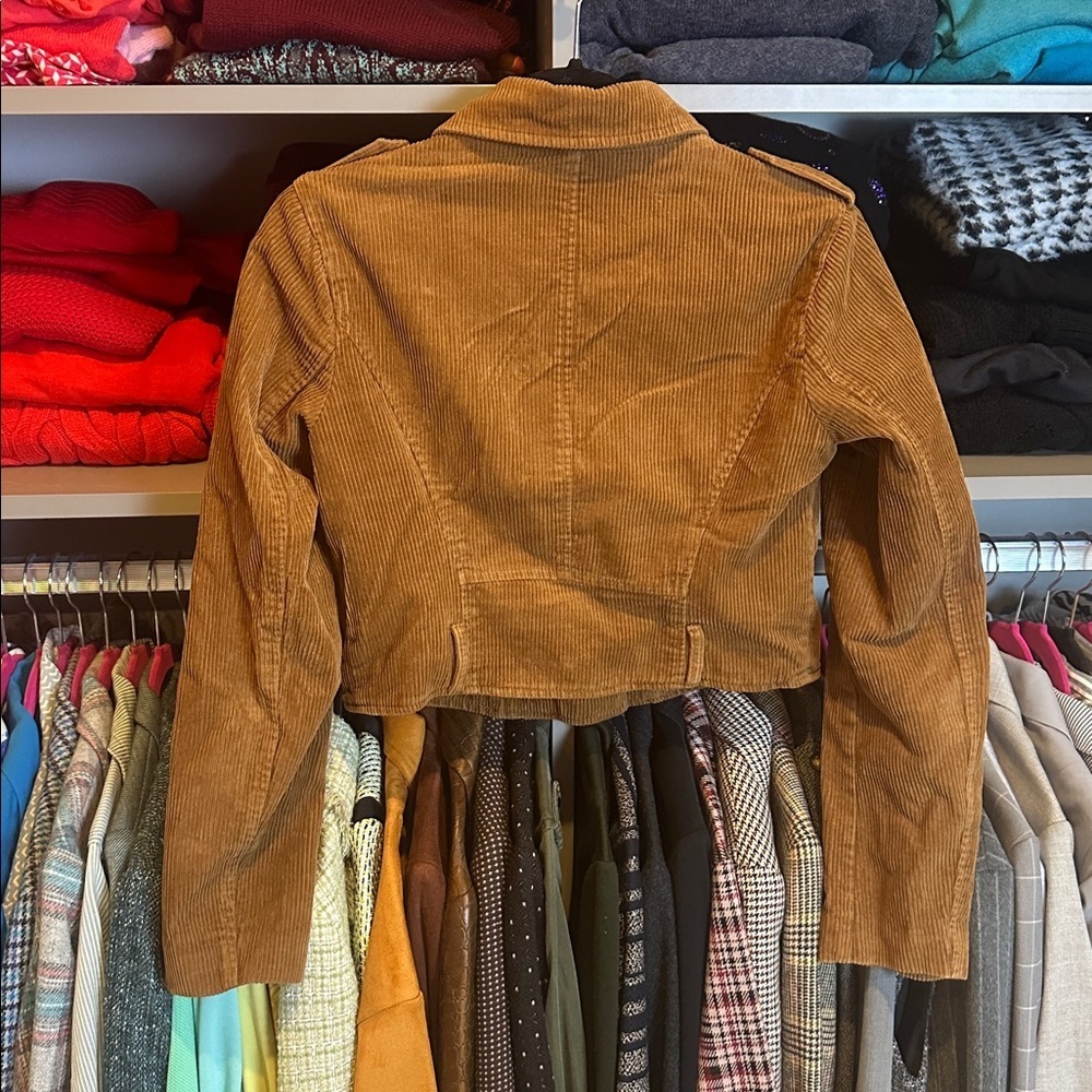Unbranded brown corduroy 2 pocket front zipper cropped moto jacket size XS - Picture 3 of 3